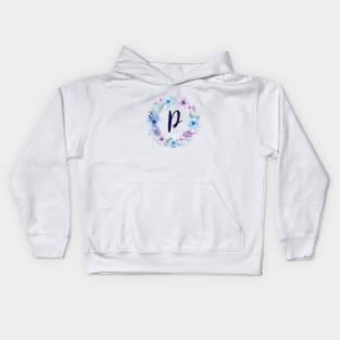 Floral Monogram P Icy Winter Blossoms Kids Hoodie